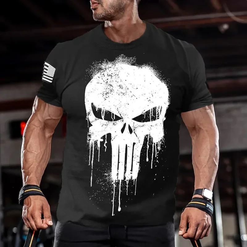 Men\'s T shirt for men 3D Print Military Patriotic Skull Dropped Oversized T Shirt Short-Sleeved Sportswear Men Fitness Clothing