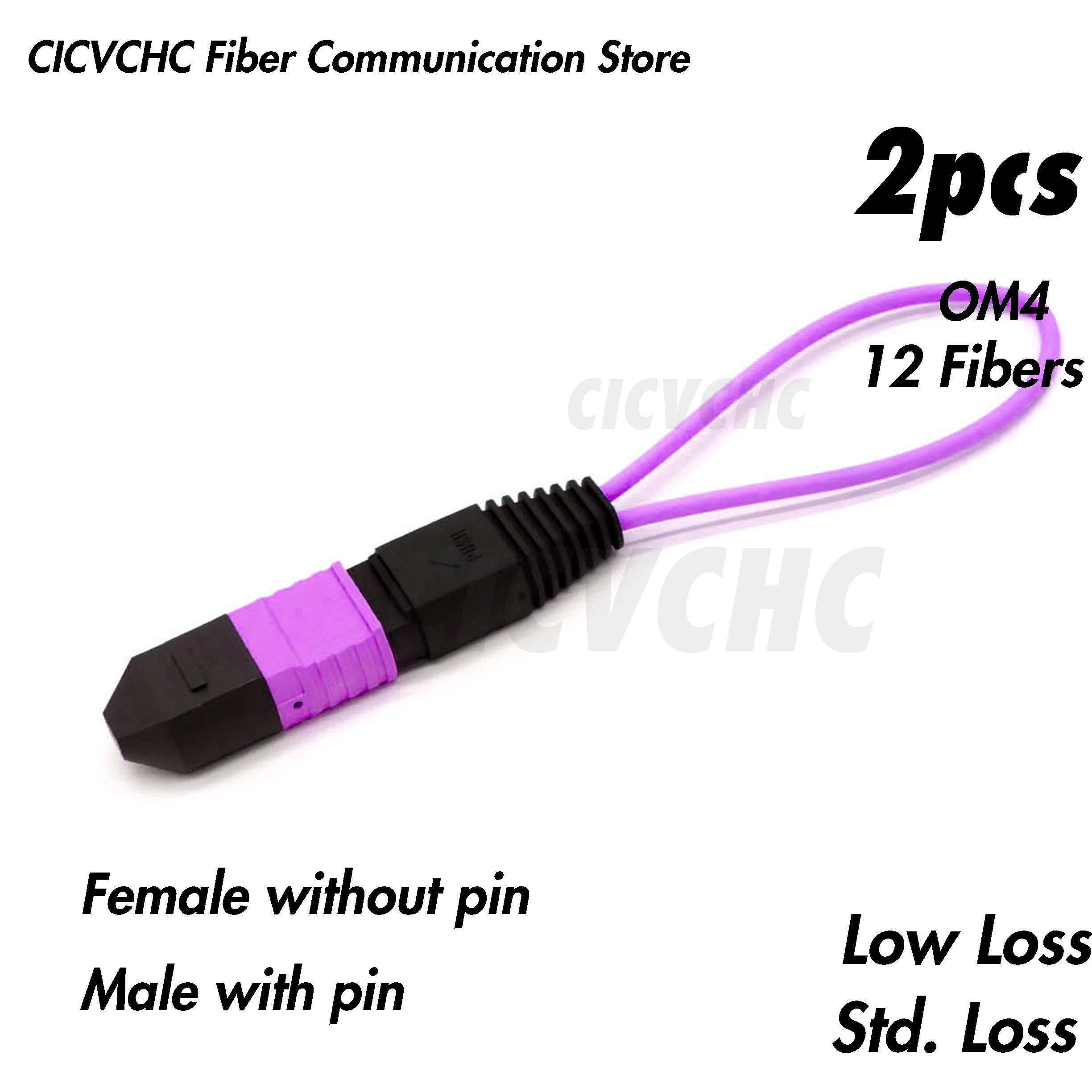 2pcs 12 Fibers MPO/UPC Loopback OM4 with Elite or Standard Loss Pull Type