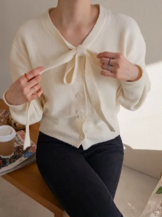 

Early Spring New Style Women's Loose Knitted Cardigan with Bow Tie Soft Cozy Sweater Jacket Korean Style Online Exclusive