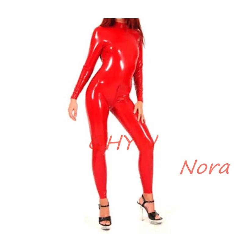 

Handmade Women Latex Catsuit Red with Back Crotch Zip Full-body Rubber Bodysuit Tights Fetish Jumpsuit