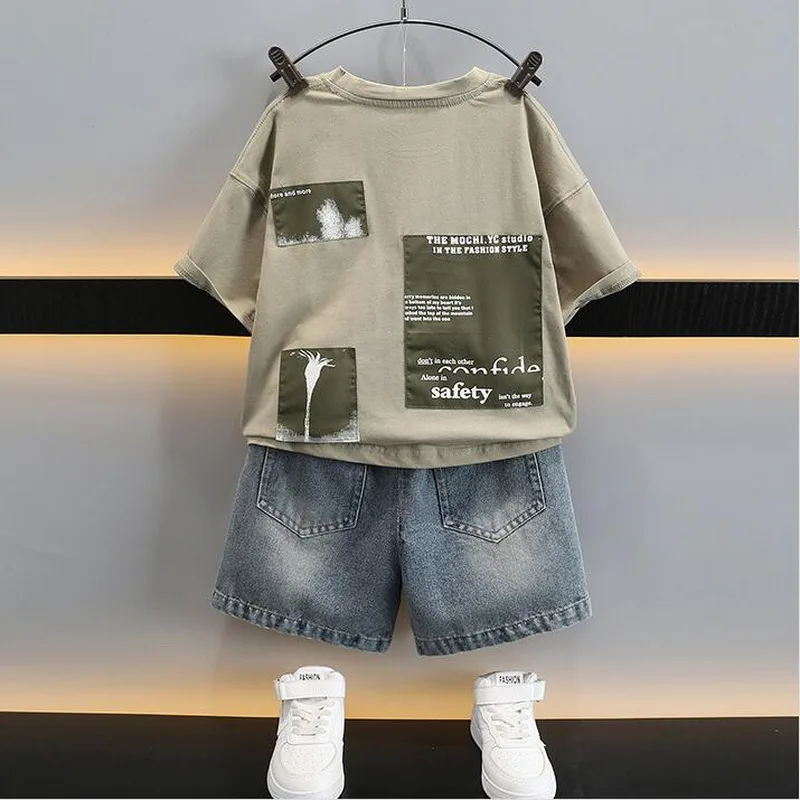 Summer Baby Boy Clothes Set Children Comfort T-shirts and Denim Shorts 2pcs Suit Kids Casual Top Bottom Tracksuits 90-170cm