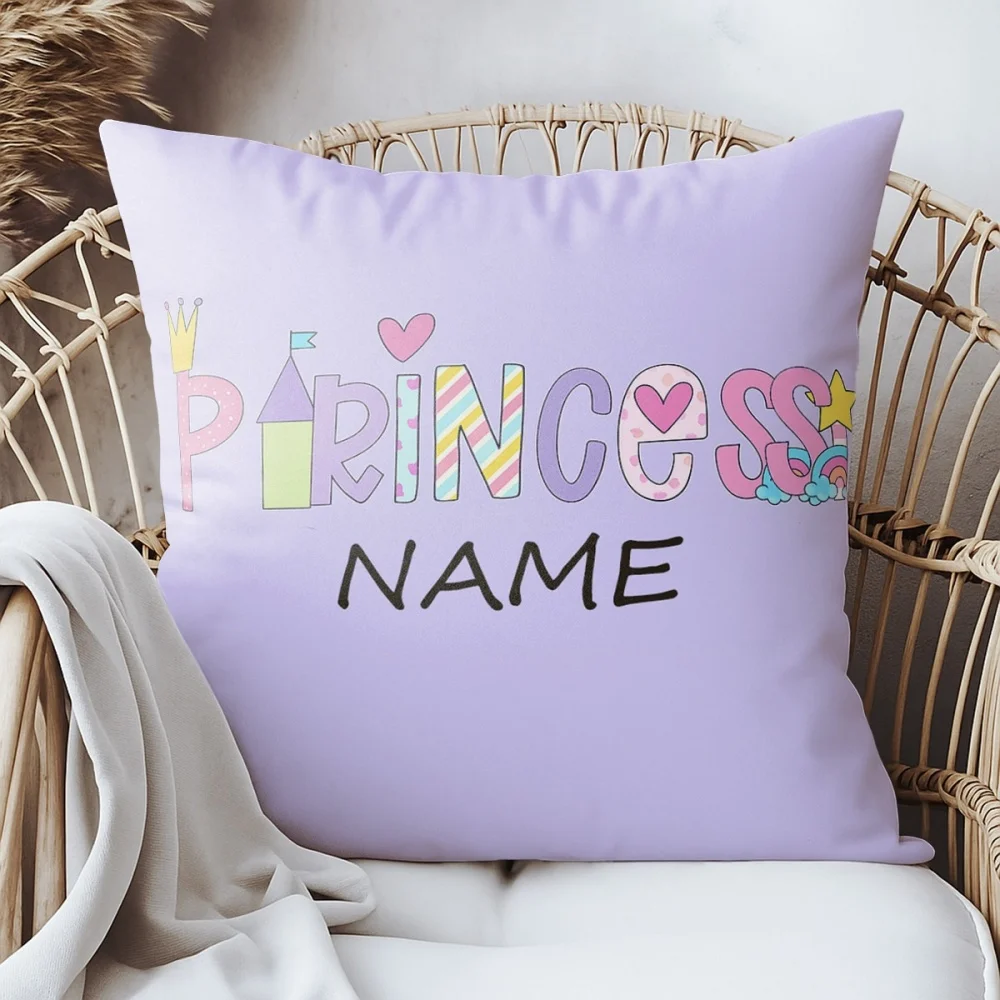 1Pc Personalized Custom Text/Name Princess Alphabet Throw Pillow, Double-Sided Printed Design, Soft Plush Cushion with Insert