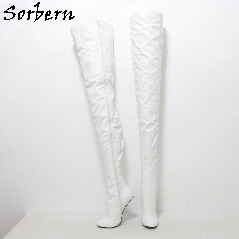 Sorbern White Matte Extreme Long Boots Women Zip Up Crotch Thigh 97Cm Shaft Length 14Cm No Heels Pu Spring Fetish Style Shoe