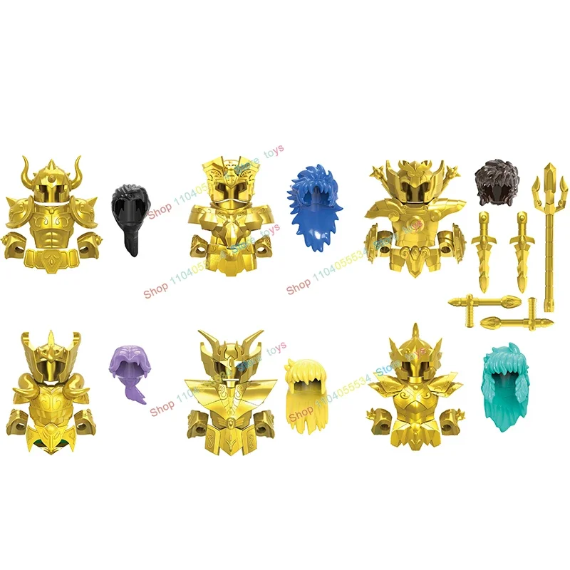 CQ11-22 quadrinhos anime figuras de ação modelos blocos de construção guerreiros dourados cena tijolos acessório brinquedos das crianças presentes aniversário