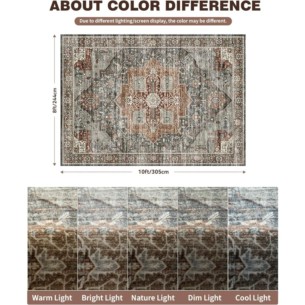 Large 8x10 Vintage-Style Washable Area Rugs with Non-Slip and Stain-Resistant Features for Living and Dining Rooms