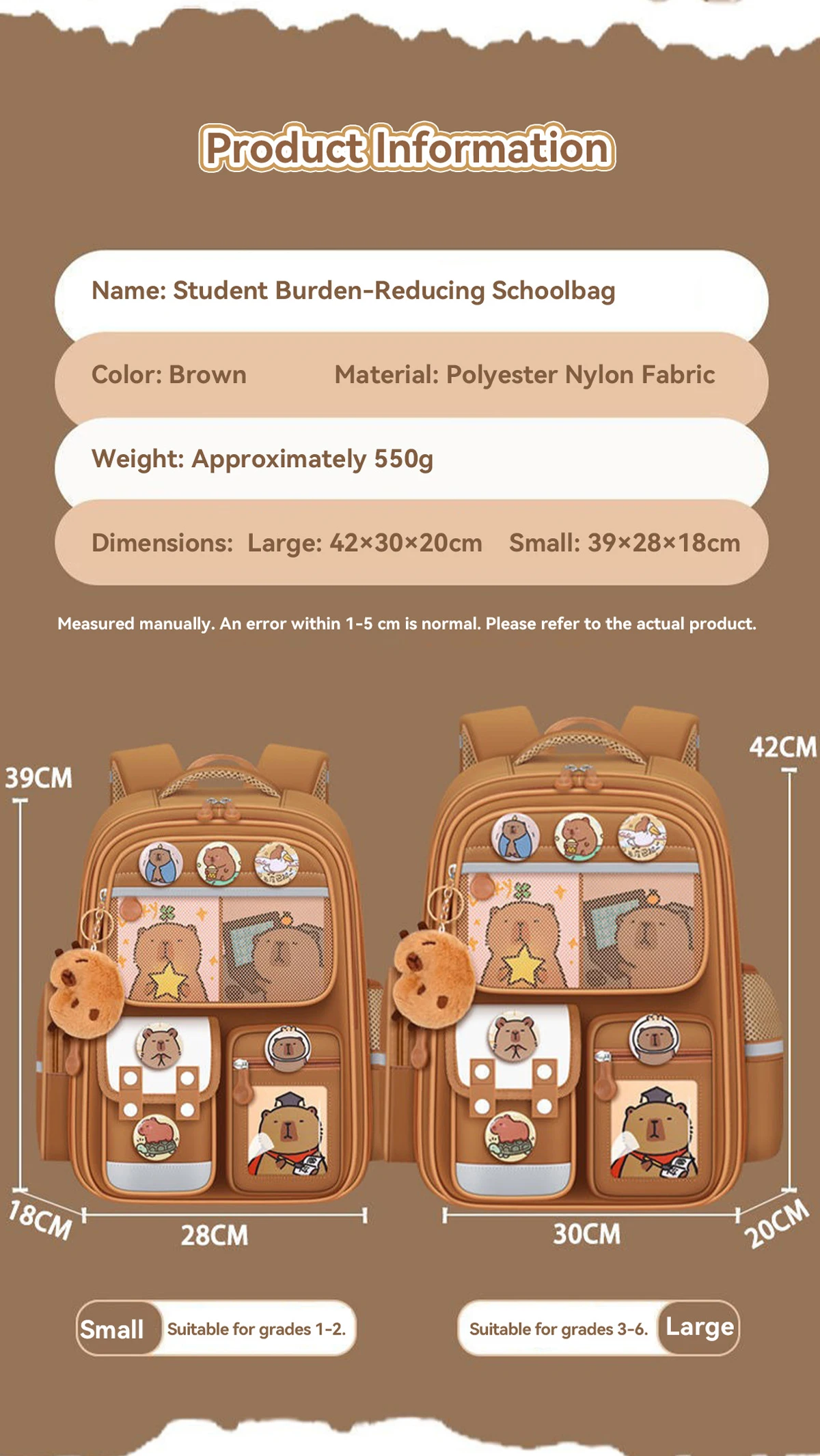 Wasserdichter Capybara-Rucksack, große Kapazität, ergonomischer Wirbelsäulenschutz, bequeme Schul- und College-Tasche mit breiten Trägern für Studenten – Detail 3