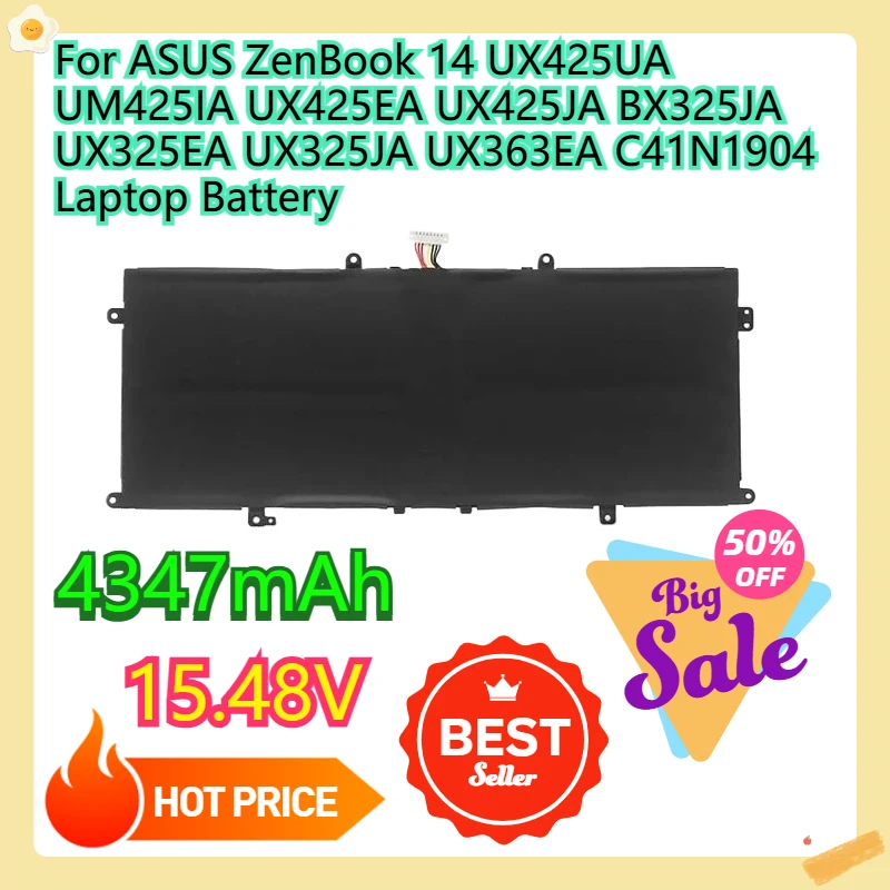 

For ASUS ZenBook 14 UX425UA UM425IA UX425EA UX425JA BX325JA UX325EA UX325JA UX363EA C41N1904 Laptop Battery 4347mAh 15.48V