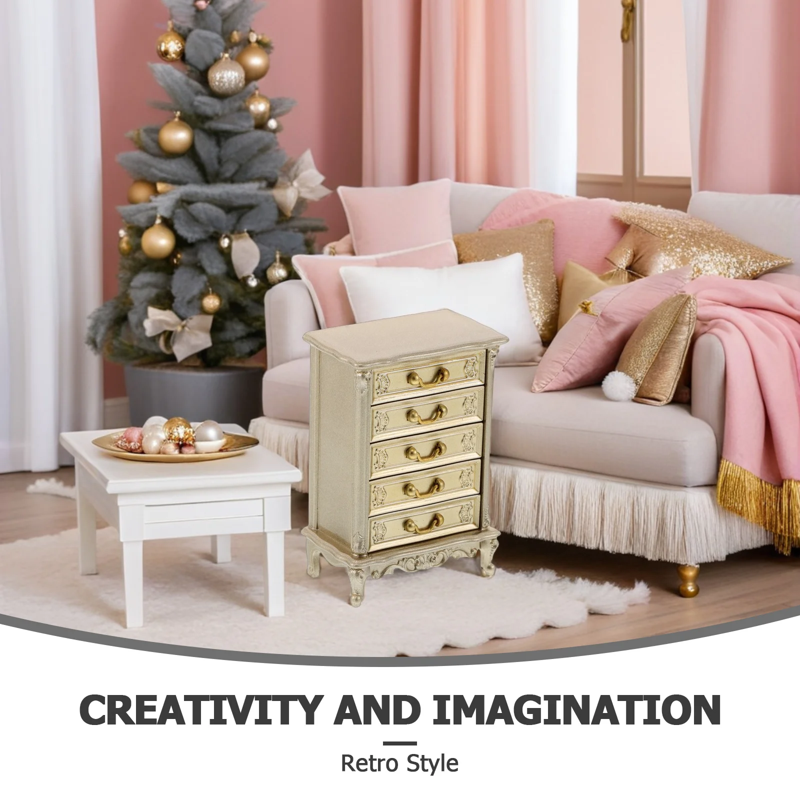 Miniatura 1:12 escala vintage cômoda de plástico casa de bonecas móveis realista fingir jogar acessório casa de bonecas móveis estatueta