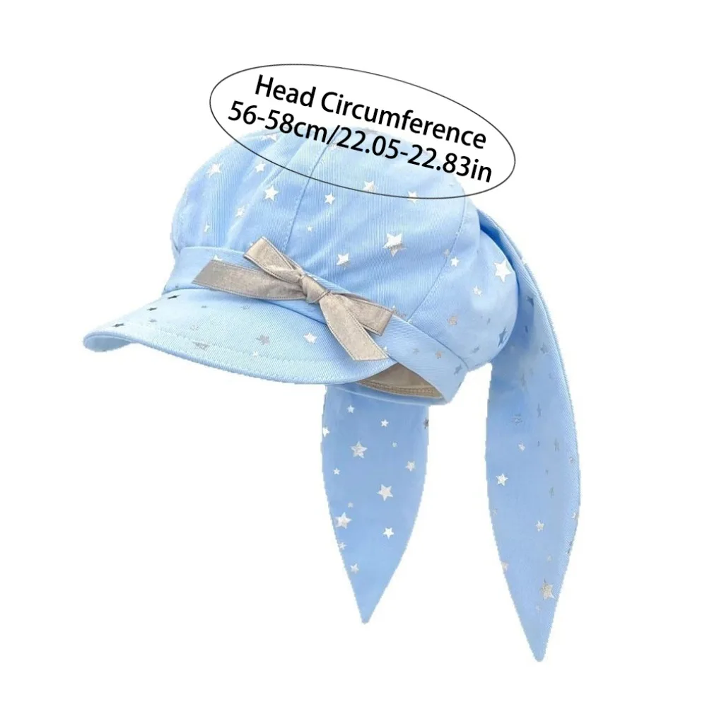 Topi Kasual Katun Silver Star dengan Ikat Pita, Pelindung Matahari Retro, Telinga Kelinci Lepas Pasang, Topi Berpenutup Model Punk dengan Telinga Kelinci, Baret Pria