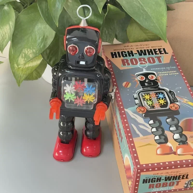 Jouet à remonter classique rétro en métal, Robot à roue haute, mécanisme d'engrenage en étain, ornements parfaits, cadeau d'anniversaire pour enfants
