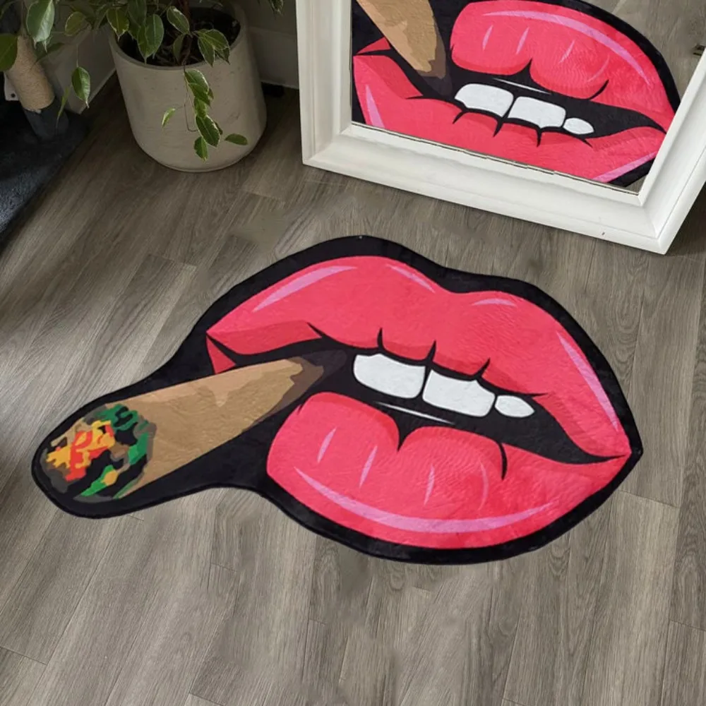 Fashion Red Lips Shaped Floor Rug, Hip Hop Creative Mouth Non Slip Fluffy Mat, Unique Irregular Decorative Carpet for Dorm Room