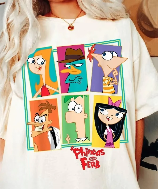 

Футболка Disney Phineas and Ferb Collage, футболка Platypus Perry, всесезонная повседневная и модная уличная одежда унисекс