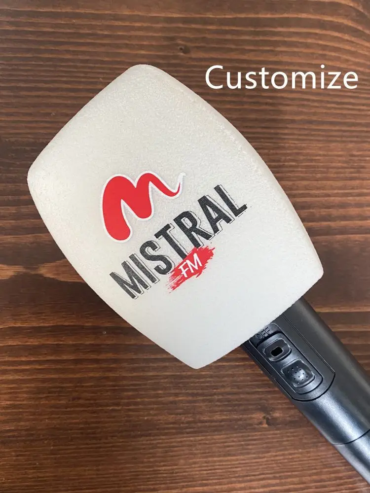 Tùy Chỉnh Thông Tắc Đường Ống Micro Xốp In Hình Logo Có Mic Kính Chắn Gió Bọt Kính Chắn Gió Cho Các Đài Truyền Hình Phóng Viên Cuộc Phỏng Vấn