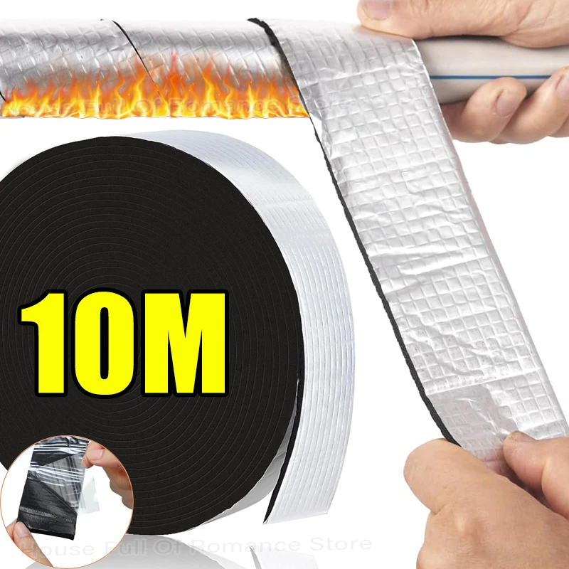 Outdoor Foam Keep Warm Pipes Tape 2/10M Winter Pipeline Insulation Aluminum Foil Black Fire Protection Strong Tape Waterproof