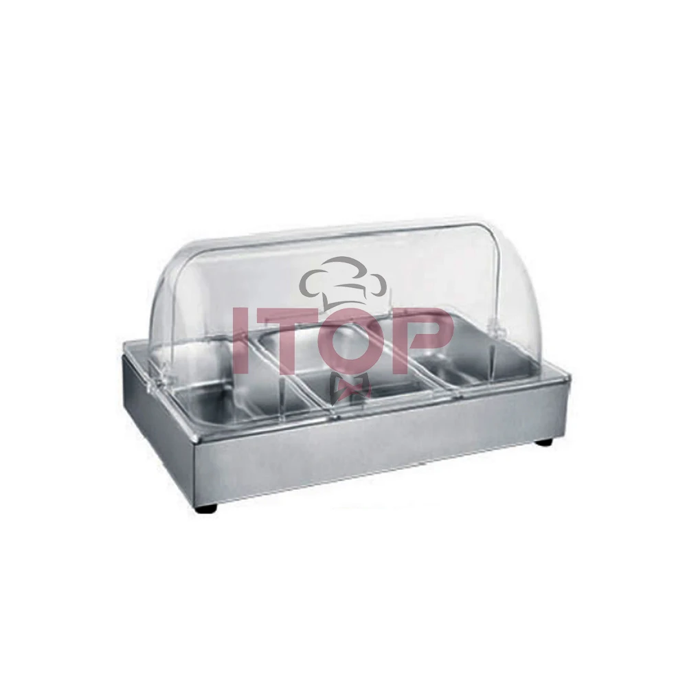 Kitchen Equipment 3 Pans Buffet Food Warmer New Arrival SS 1/3 Gn Pan Food Stand Buffet Display Case With PC Roll Top Cover