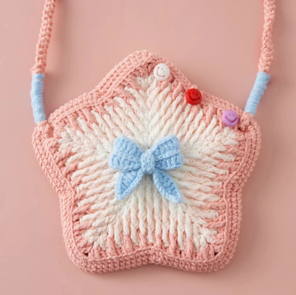 

The finished product is cute, sparkling star bow bag, versatile lazy style star crossbody bag, headphone bag, girly heart bag