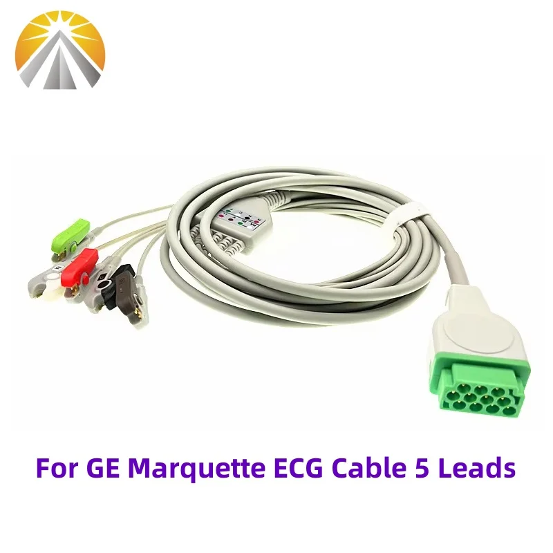 For GE Marquette Patient Monitor 11 Pin One Piece ECG Cable with 3 or 5 Leads Snap or Clip or Vet Use AHA Standard EKG Cable
