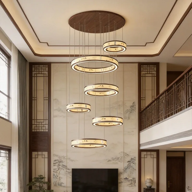 Song's Aesthetic Villa Empty Living Room Chandelier Hall Main Light New Chinese Light Luxury High-end Duplex Circular Staircase