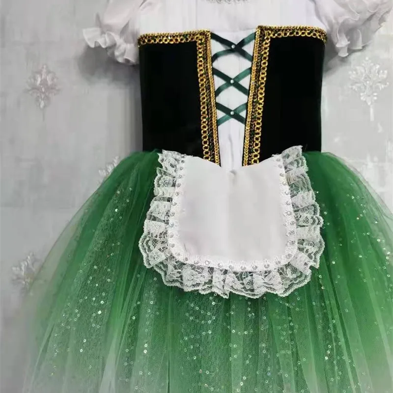 Vestito da tutu romantico lungo verde blu per ragazze professionali per competizioni di balletto per adulti Ombré