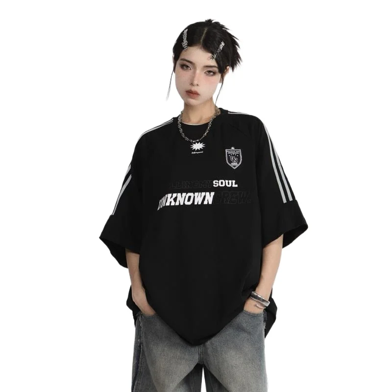 Hoge Kwaliteit Hot Selling American Retro Drie Bar Raglan Mouwen Oversized Korte Mouwen T-Shirt Koppels Casual Halve Mouwen Top