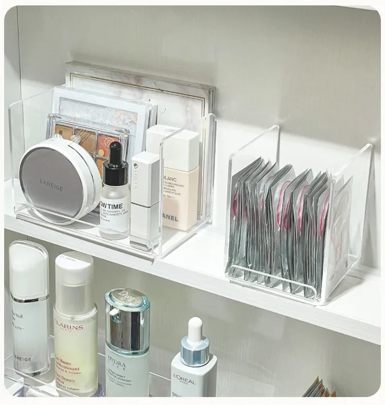 Acrylic Mirror Cabinet Partition Transparent Cosmetics Storage Box Facial Mask Holder Eye Shadow Storage Shelf Makeup Organizer