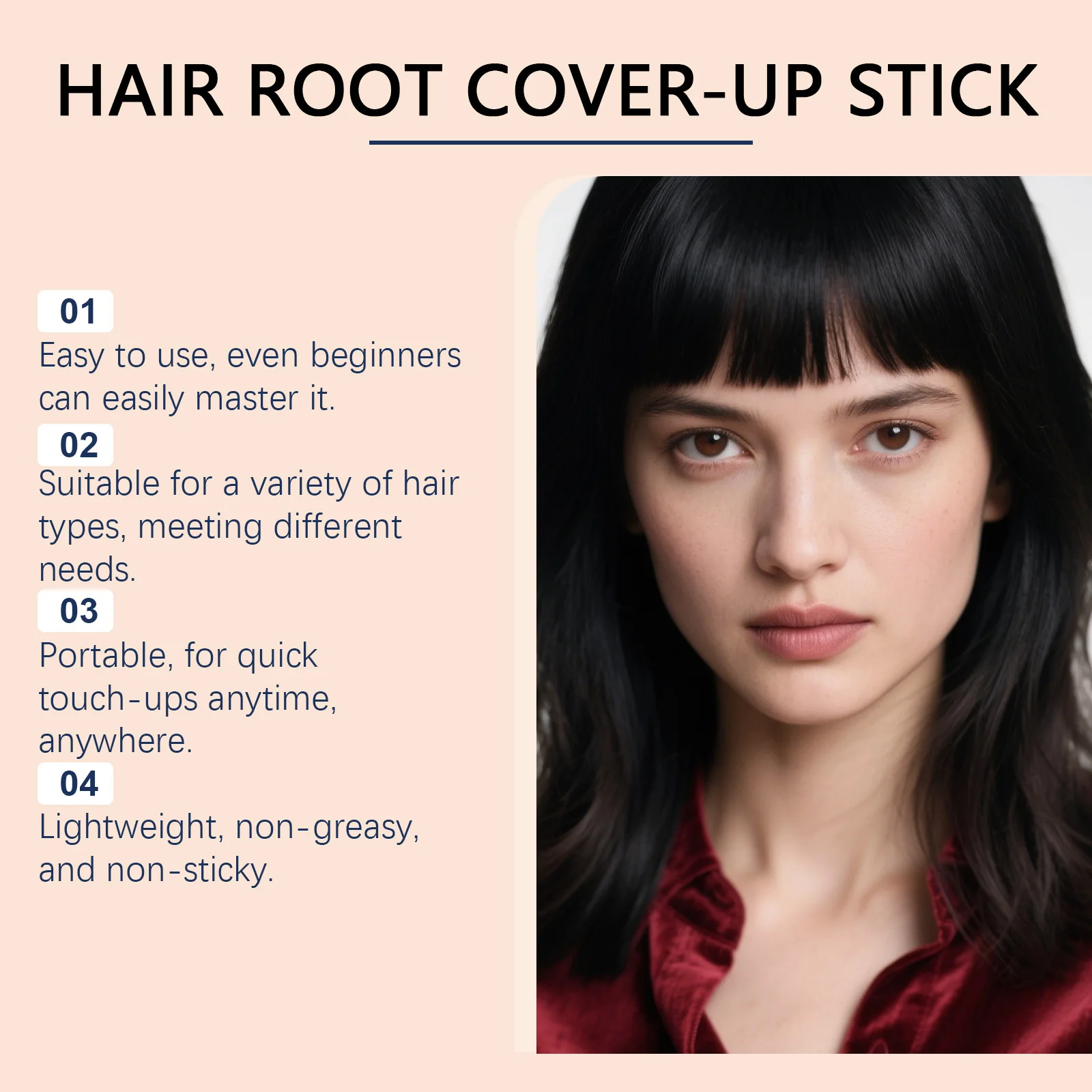 

Plant Extract Hair Root Color Stick - Black, Natural Coverage No Damage, Sweatproof & Waterproof, Portable Daily Hair Touch-Up