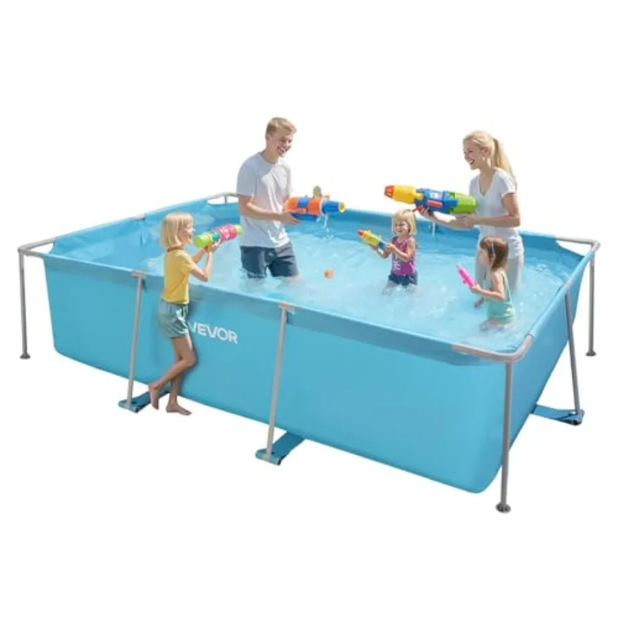 Frame Above Ground Swimming Pool, 118 x 78 x 30 in Rectangular Steel Metal Frame, Large Rectangle Outdoor Backyard Family Pool,