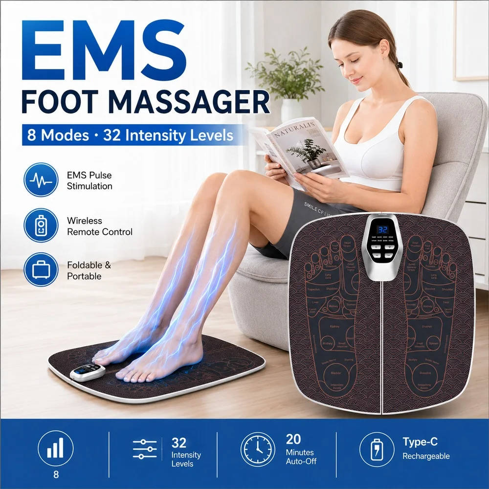 ems-フットマッサージャーマット-低周波パルス刺激装置-8-モード-32-レベル-ワイヤレスリモート-type-c-充電式-家庭用ポータブル