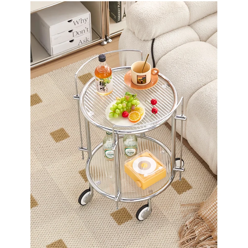 Glass trolley, living room, sofa side table, movable bedroom storage rack, small round table, bedside table, mini corner table