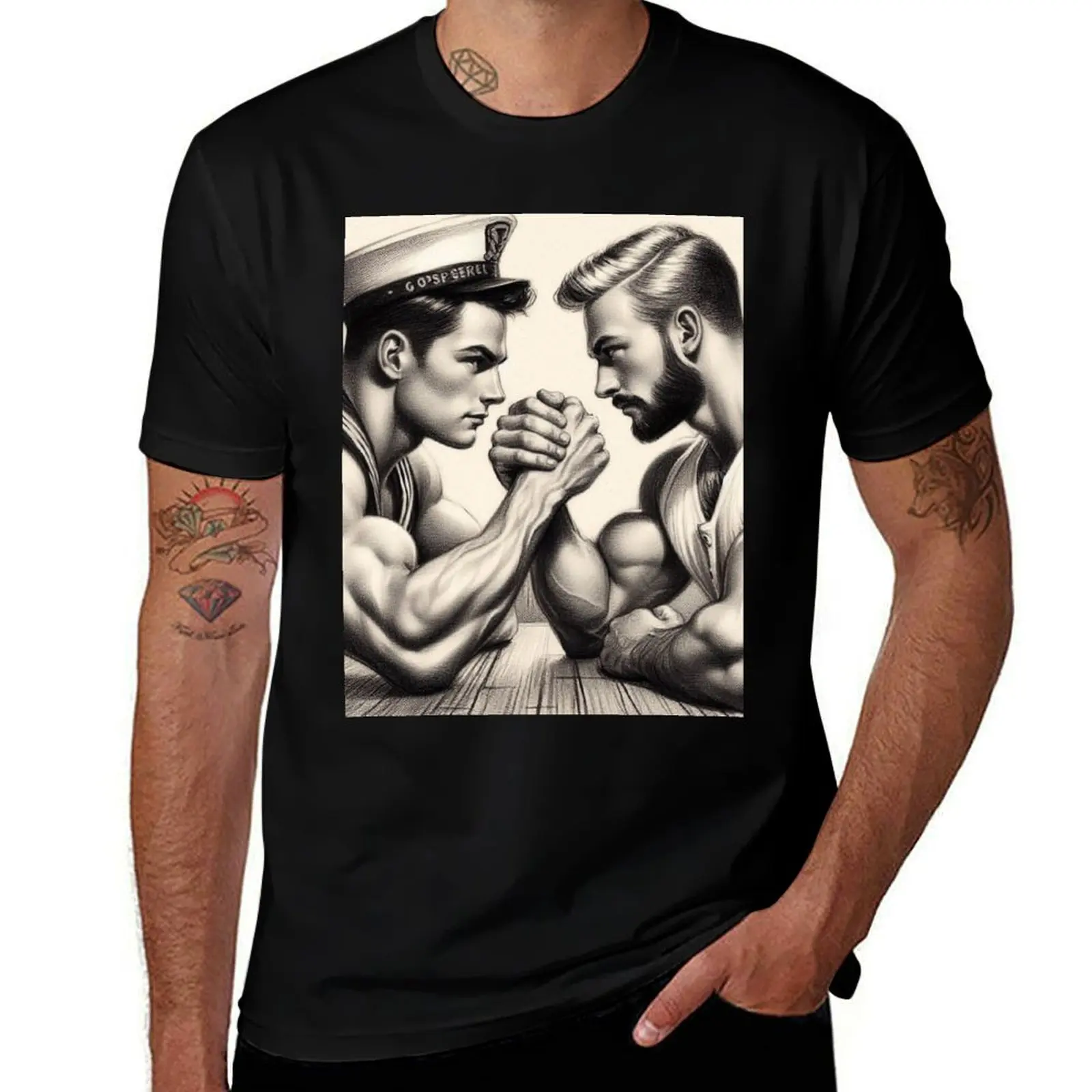 Up Close and Personal Sailors Tom of Finland Tribute Gay Pride Graphic Design T-Shirt Plus Size Comfort Fit Tee T-Shirt