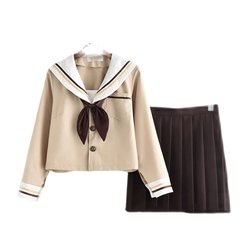 Women High School Uniform Japan JK Sets Girls Preppy Style Sailor Suits Short Top Pleated A-Line Skirt 5XL