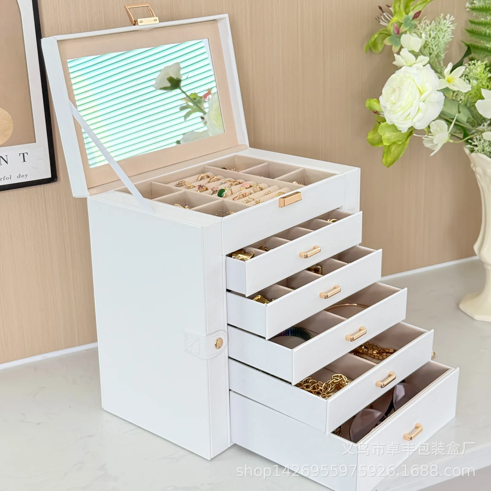 

DELESYS Новая многофункциональная шкатулка для украшений большой вместимости, 6-слойная, премиум-класса, для хранения ожерелий, часов и аксессуаров