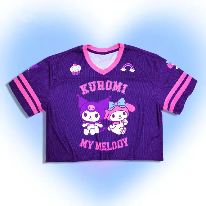 

Летний быстросохнущий уличный трикотаж с короткими рукавами и v-образным вырезом в стиле аниме, бейсбольный трикотаж свободного покроя для похудения, милый женский