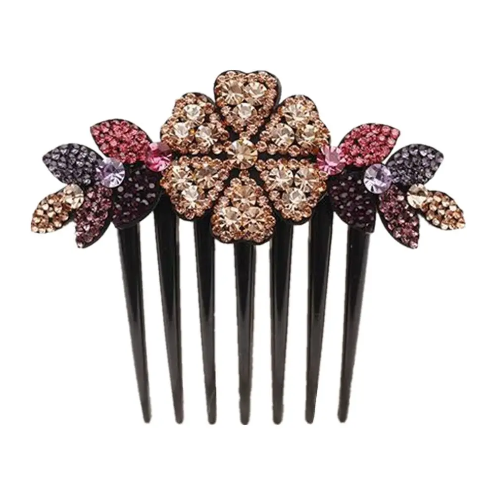 Luxury Bride Headpiece Hair Accessories Women Headdress Inlaid Flower Shiny Rhinestone Hair Comb Hairpin