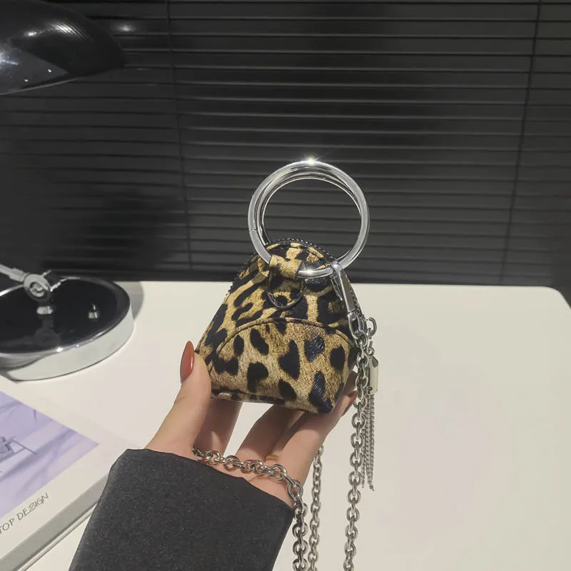 Vintage Leopard Crossbody Bag Luxury Designer Mini Sling Bags Triangle Handbag Coin Purse Khaki Brown Pu Leather Bag Black