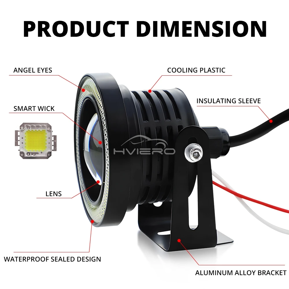 عيون الملاك COB LED لمبة أضواء الضباب السيارات 64 مللي متر 76 مللي متر 89 مللي متر العالمي النهار مصباح جيد الإضاءة أبيض أحمر أزرق المصباح 30 واط DC12V تعديل #6