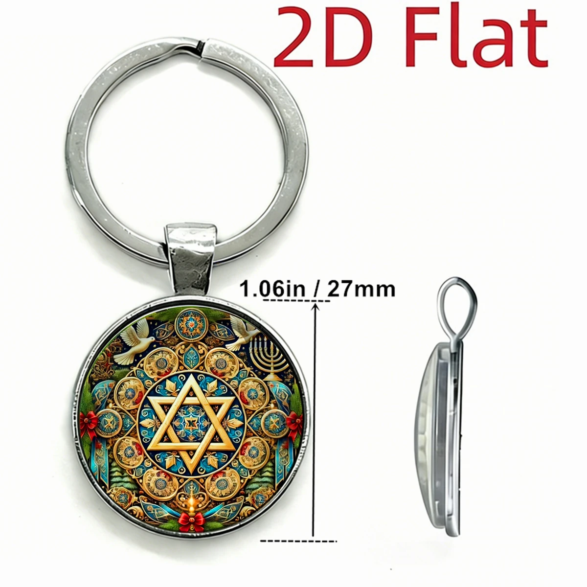 1pc Jewish Star of David Pendant Keychain - Hanukkah Menorah & Dove Design Stainless Steel Key Ring, Judaica Religious Gift