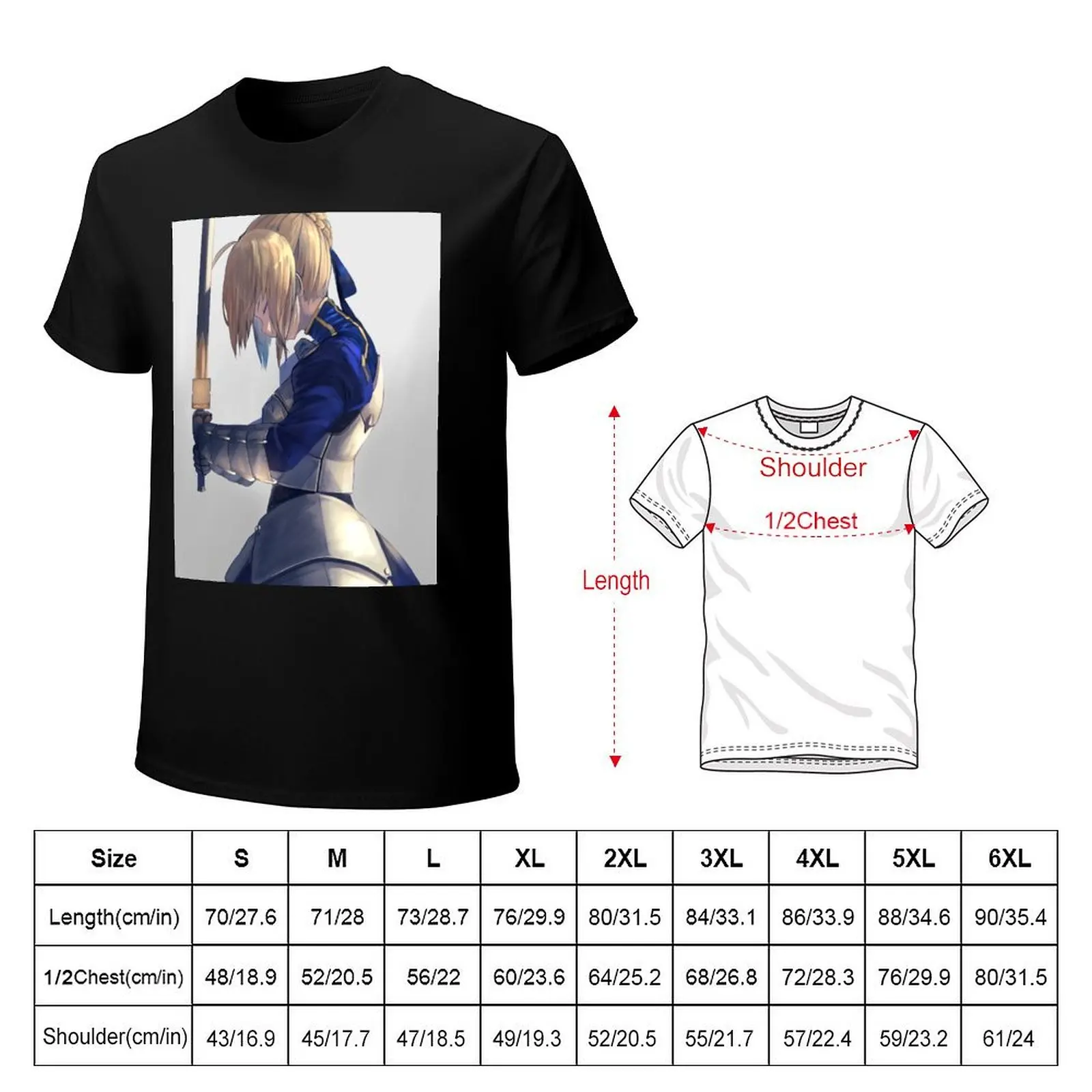 Saber Fate Stay night T-Shirt Basic Plain Tee for Spring and Summer