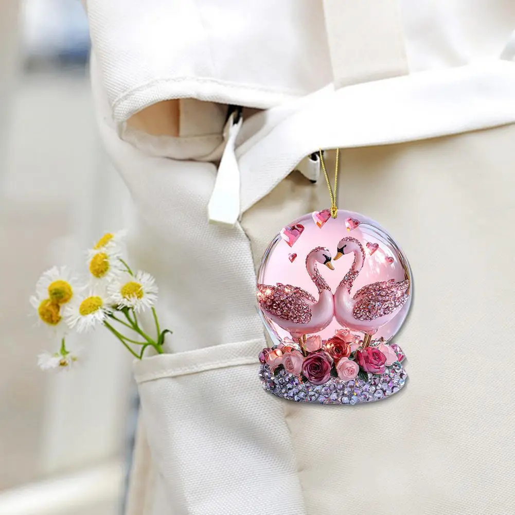 Bunny Swan Car Pendant Easter Rhinestone 2D Flat Acrylic Keychain Bag Charm Acrylic Car Rearview Mirror Accessories for Women Gi