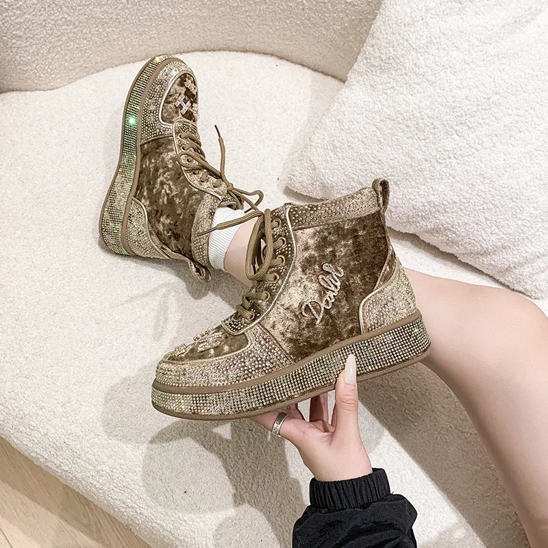 Women\'s Sneakers With Sparkles shoes Woman Shoes Luxury Platform Woman-shoes Womens Net surface Rhinestone Fashion Casual shoes