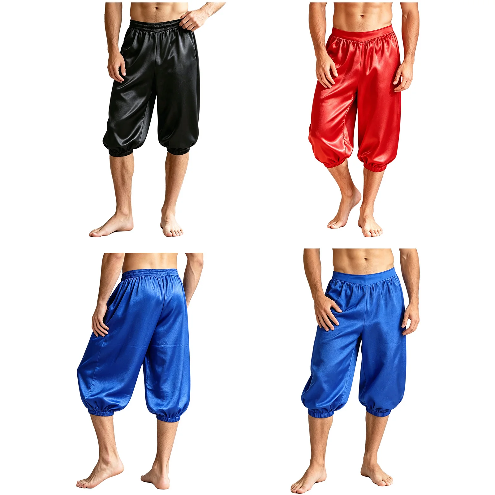 Men Halloween Cosplay Costume Arab Prince Silky Trousers for European Medieval Renaissance Pirate Shorts Pants Loose Capri Pants