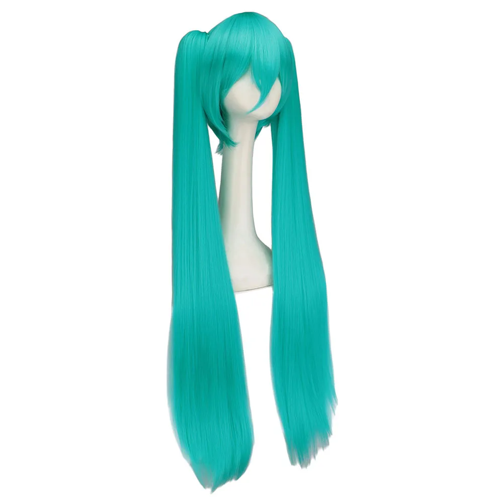 WHIMSICAL W Synthetic Hair Miku Cosplay Long Wig Green Heat Resistant Party Wigs with 2 Clip Ponytails Wigs