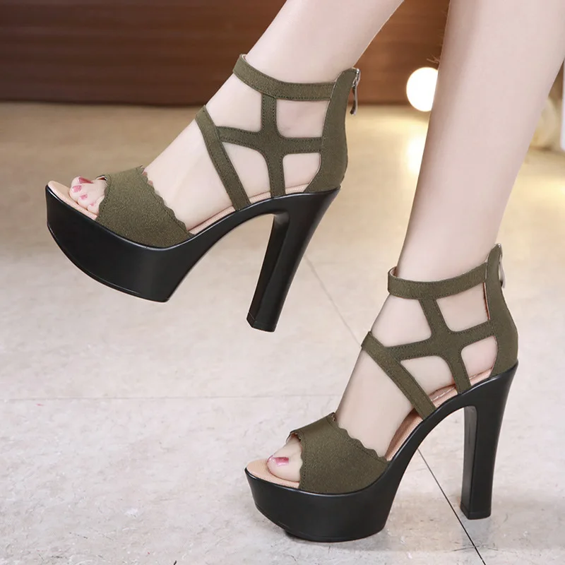 High quality summer sandals for women 10cm 13cm high heel new 2024 size 32 33 43 platform open toe elegant shoe black grey green