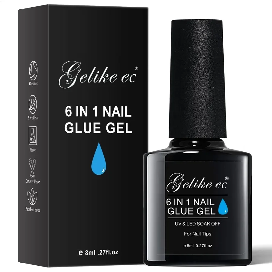 

6 in 1 Nail Glue Gel: Quick Dry UV Nail Glue for Beginner Long Lasting Gel x Nail Glue for Pr On 9 ToxinFree Salon Worthy for H