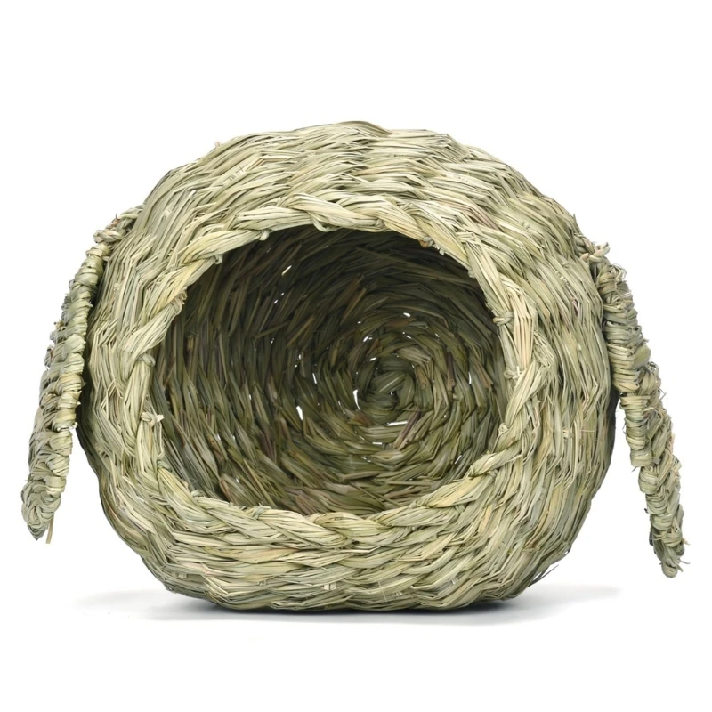 Grass House for Rabbit Natural Hand Weaving Grass Play Grass Bed Foldable Woving Hideaway Huts Toy for Rabbit Hamsters