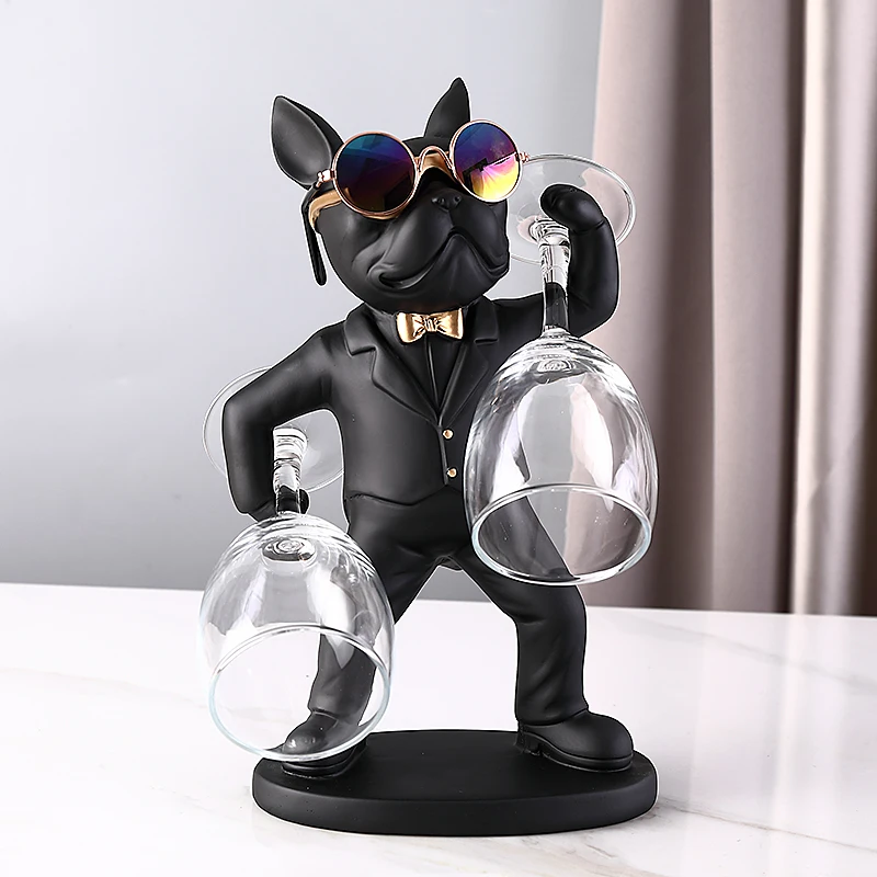 Decoración del hogar, adornos para perros, Bulldog Francés, soporte para copa de vino, soporte para vino, decoración de mesa, escultura de resina nórdica