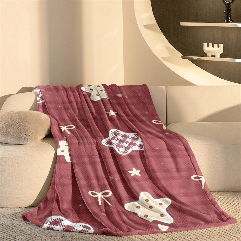 Burgundy Plaid Star Cookies Super Soft Flannel Blanket Fuzzy Warm Throw Blanket for Bed Couch Cozy Plush Bed Cover All Season