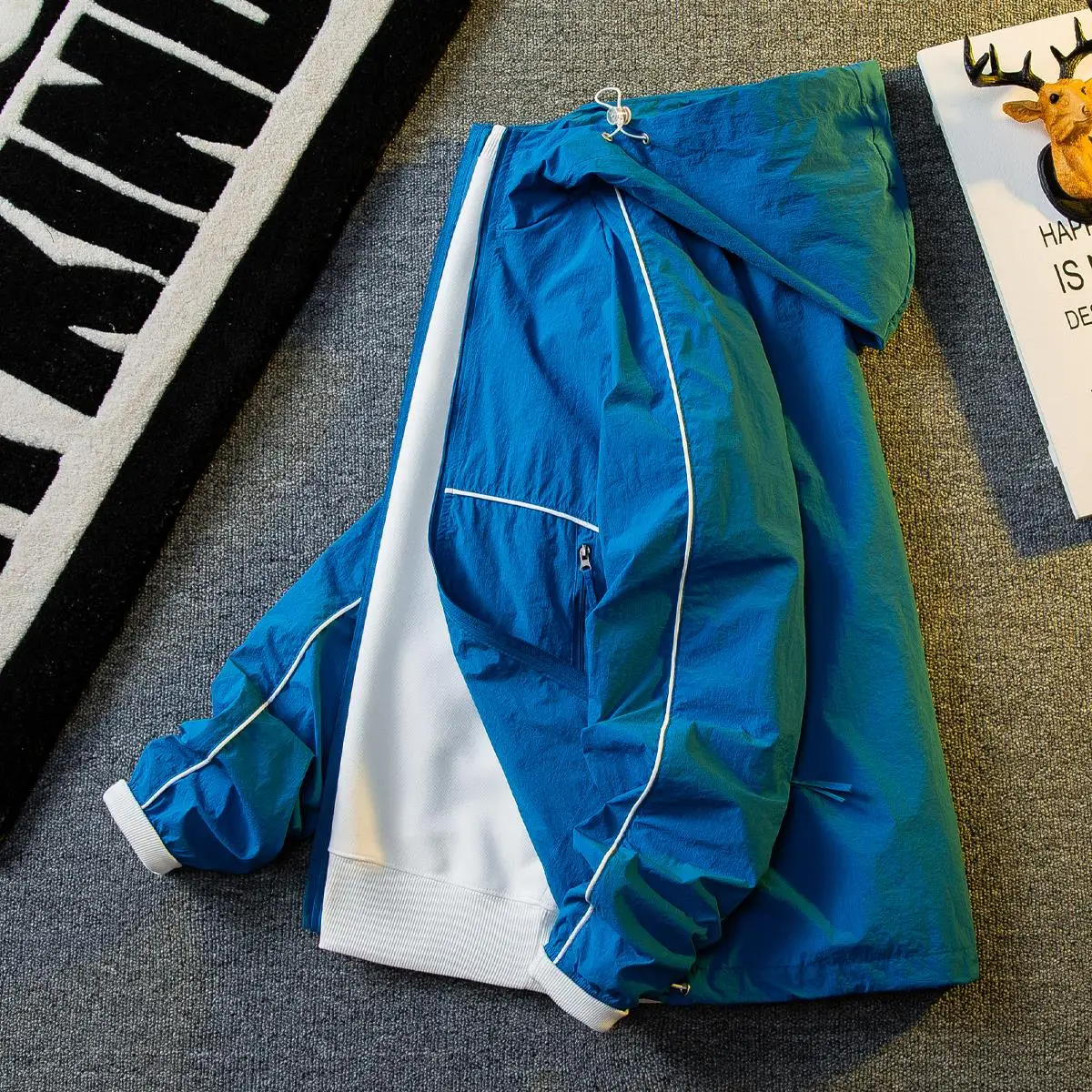 سترة خفيفة الوزن للصيف للرجال مع غطاء للرأس للحماية من الشمس، سترة تنفس رقيقة بأكمام طويلة من قماش الحرير الصناعي #3