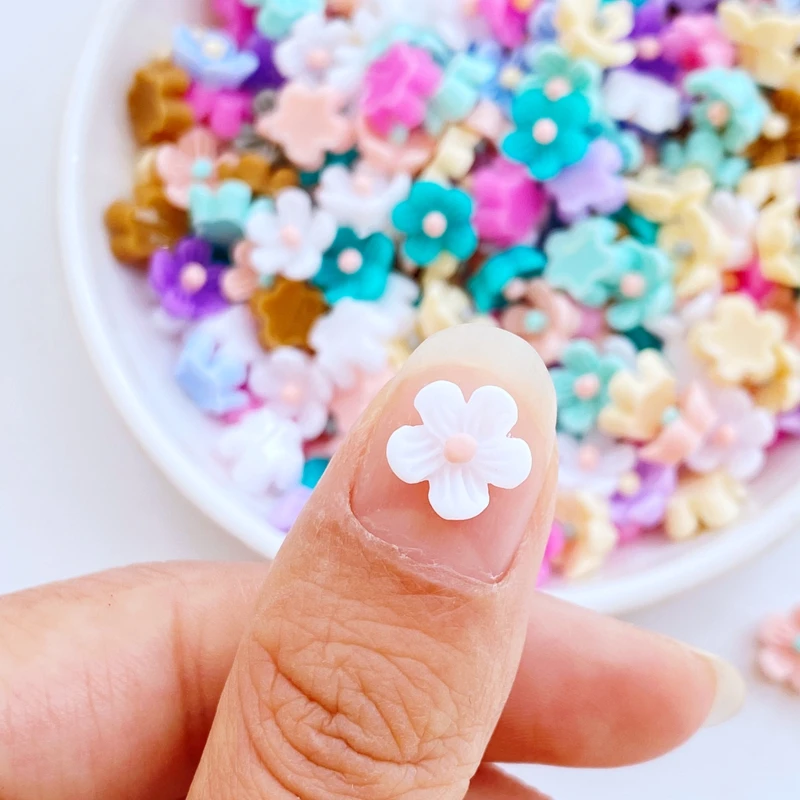 100pcs New Cute 9mm Resin Mini Flower Flat Back Cabochon Scrapbook Kawaii DIY Embellishments Accessories