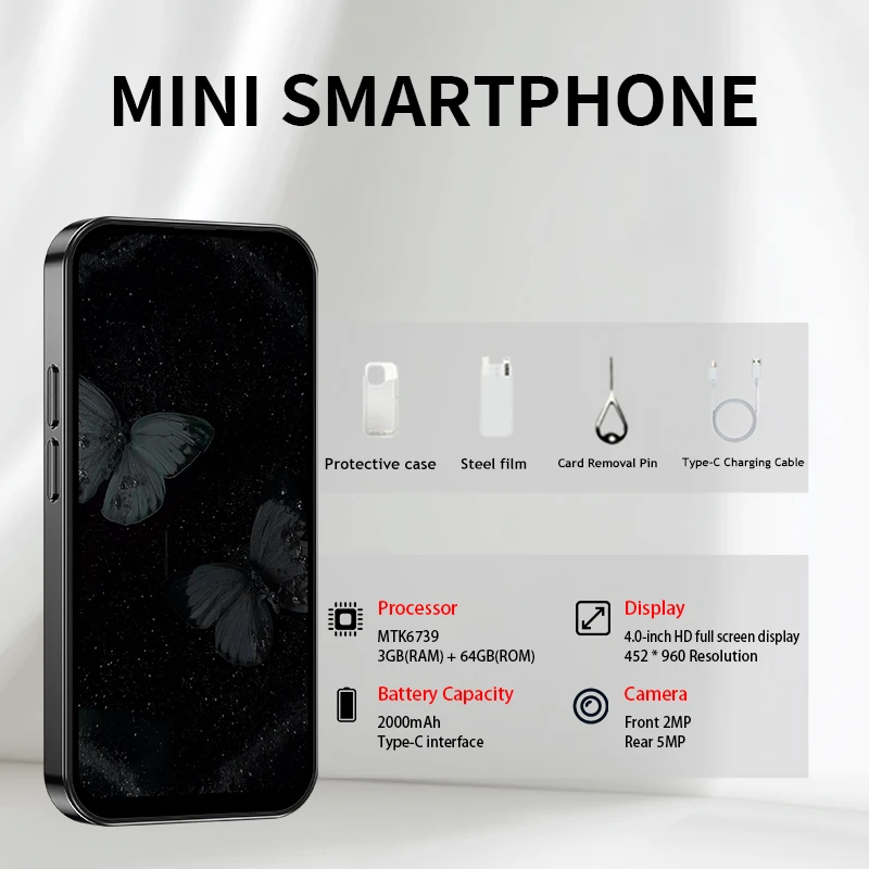 ONEMYTH M17 Pro is a mini smartphone with 4G Android system, dual SIM cards, facial recognition, and support for the Play Store